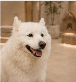 笑顔のサモエド犬アップ